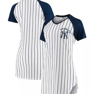 Stylish Navy and White NY Yankees Striped Midi Dress